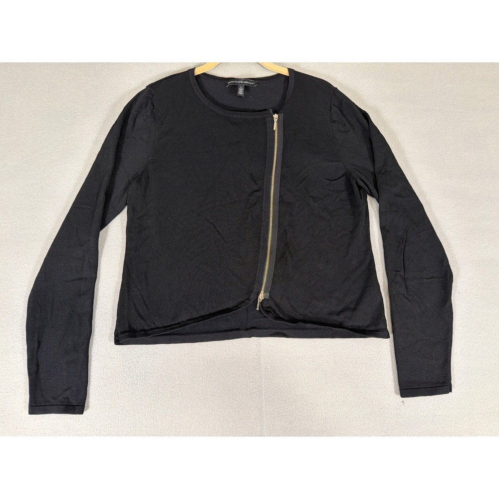 White House Black Market Black Asymmetric Zip Cardigan Sweater Large Moto Style